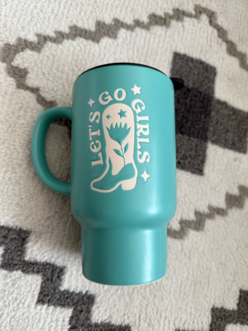 Hobby Lobby Teal Travel Mug with White Graphic